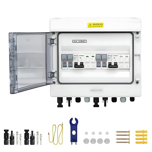 2 in 2 Out Solar Combiner Box,PV Combiner Box with 20A PV Fuse,DC 20A Circuit Breaker and Surge Protector,IP65 Solar Disconnect Switch Box for Indoor Outdoor Solar Panel System (2 in 2 Out 20A 500V)