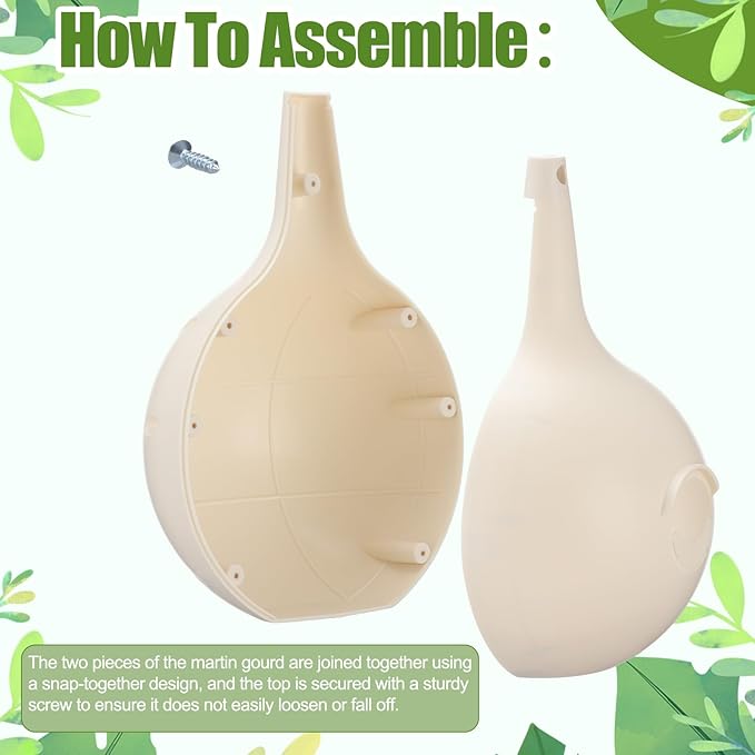 LemonRoad 16 Pieces Martin Gourds Wild Bird Lover's Purple Martin Gourd House 1.25" Entrance 8" Nest Chamber Plastic White Bird House for Outdoors Yard Garden Shepherd's Pole