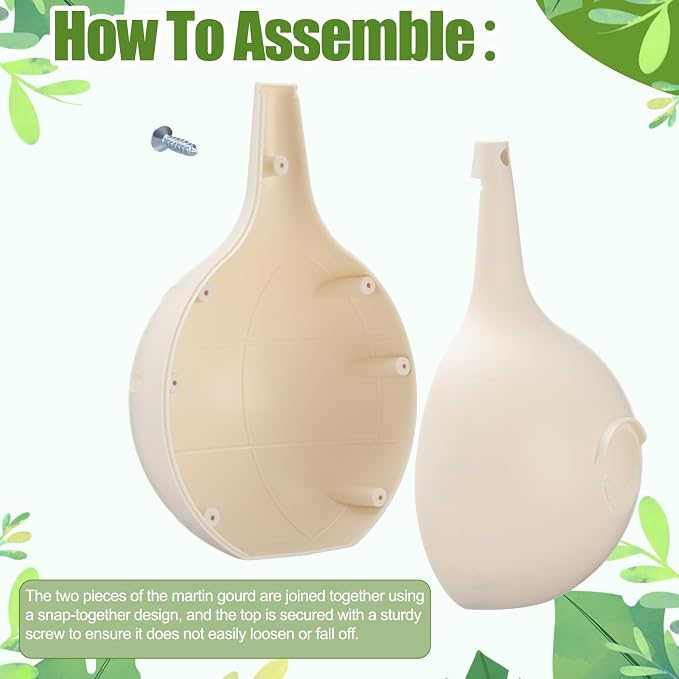 LemonRoad 4 Pieces Martin Gourds Wild Bird Lover's Purple Martin Gourd House 1.25" Entrance 8" Nest Chamber Plastic White Bird House for Outdoors Yard Garden Shepherd's Pole