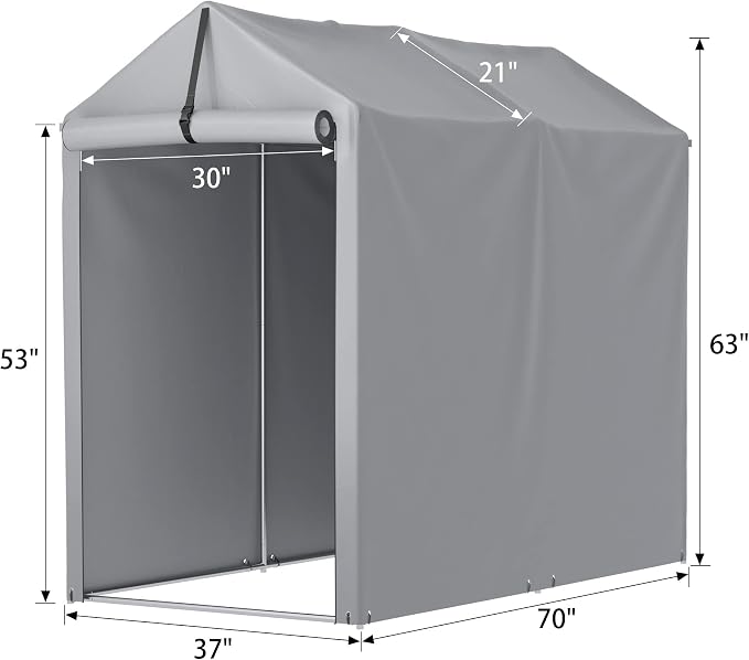 Greesum 6 x 3 ft Storage Shed Canopy Portable Shelter Outdoor Carport Tent with Rolled up Zipper Door for Bike, Motorcycle, Outdoor Tools, Waterproof and UV Resistant, Gray