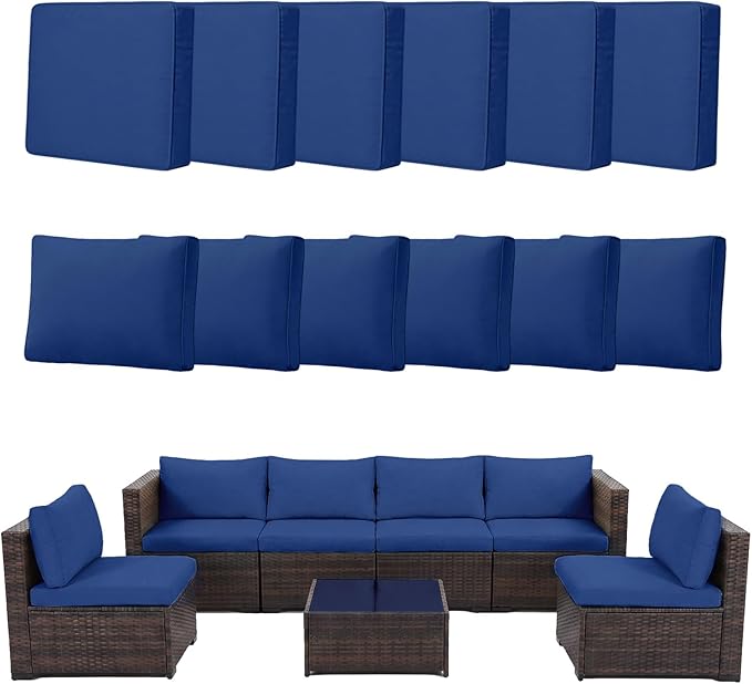 12pcs Outdoor Patio Cushion Covers Replacement, 24" Zippered Outdoor Cushion Covers Waterproof, UV Resistant & Washable Patio Furniture Cushion Covers Waterproof for Patio Sectional, Navy Blue