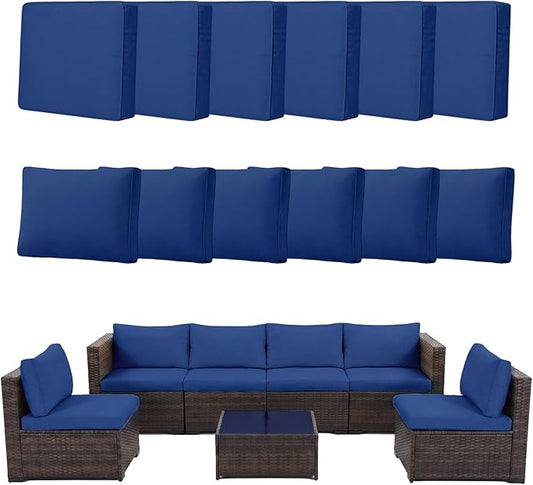 12pcs Outdoor Patio Cushion Covers Replacement, 24" Zippered Outdoor Cushion Covers Waterproof, UV Resistant & Washable Patio Furniture Cushion Covers Waterproof for Patio Sectional, Navy Blue