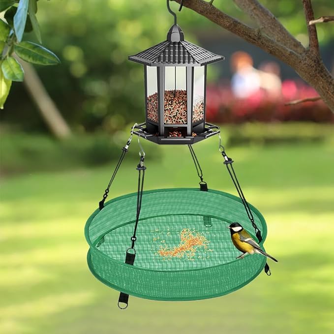 Bird Seed Catcher Trays – 20" Diameter x 4" High, Green Spill Guard Platform for Bird Feeders, Outdoor Feeder Accessory