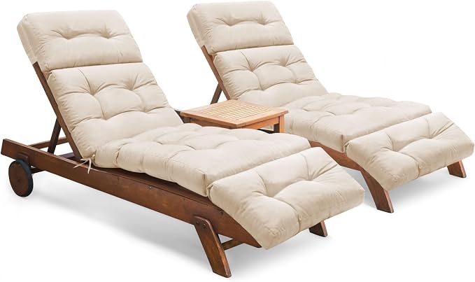 Chaise Lounge Cushions Outdoor Set of 2, 74.4 x 22 x 4.7 Inches Thickened Lounge Chair Cushions Waterproof for Outdoor Furniture with Ties, Non-Slip Patio Pool Chaise Lounger Cushion, Beige