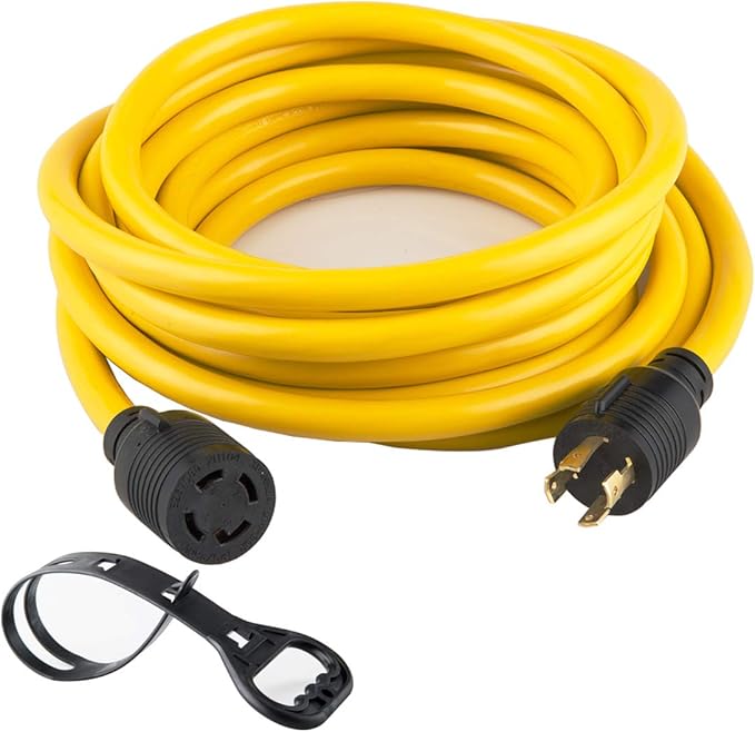 40FT Heavy Duty Generator Locking Power Cord NEMA L14-30P/L14-30R,4 Prong 10 Gauge SJTW Cable, 125/250V 30Amp 7500 Watts Yellow Generator Lock Extension Cord with UL Listed