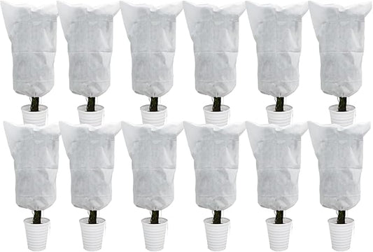 EAONE 12 Pack Plant Covers Freeze Protection, 24x32'' Winter Frosts Cloth for Outdoor Plants, Reusable Frost Blankets Drawstring Bags for Cold Freeze Sun Protection Bird Insect Prevention,White