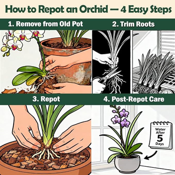 Orchid Potting Bark, Natural Pine Bark Chips 8–18mm, Low Fines Screened, Fast Drainage & Root Aeration, 4 Quarts