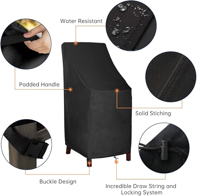 Stackable Patio Chair Covers for Outdoor Furniture, Outdoor Chair Covers Waterproof, 600D Heavy Duty Lawn Outside Barstool Covers,Fits for 4-6 Stackable Dining Chairs,27"Lx27"Wx49"H, 4 Pack