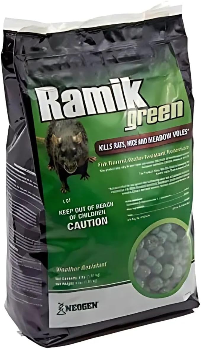 Neogen Ramik Green Fish Flavored Weather Resistant Rodenticide Nuggets, 4 lb bag (00615)