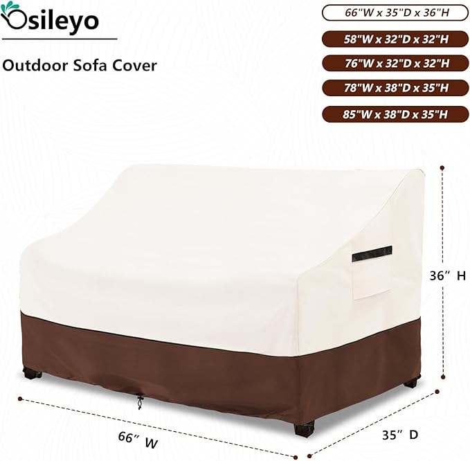 Patio Sofa Covers,100% Waterproof 2-Seater Outdoor Loveseat/Bench Cover,Patio Furniture Covers,66" Wx 35" Dx 36" H,Beige&Brown