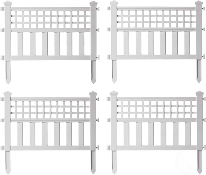 Gardenised Plastic Outdoor Decor Garden Flower Edger Fence, Border, Set of 4 Panels, White