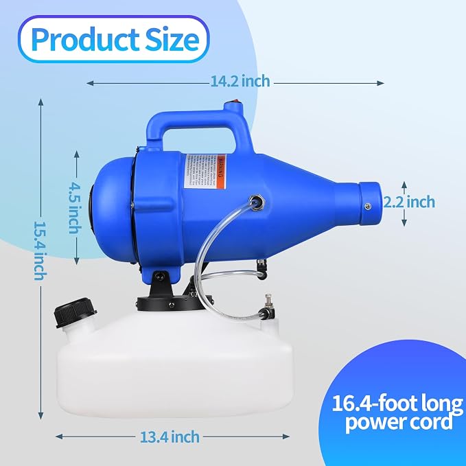 4.5L Portable ULV Fogger Machine with Adjustable Spray & 30ft Range, Handheld Cold Mist Disinfectant Sprayer, Lightweight Design for Hotels, Schools, Yards HESM-01