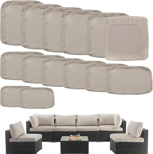Outdoor Cushion Covers Replacement 14 Pcs Patio Cushion Covers fit for 7Pieces 6-Seater Wicker Rattan Sectional Couch Sofa Outdoor Cushion Slipcovers Set Seat and Back Cover Only, Tan