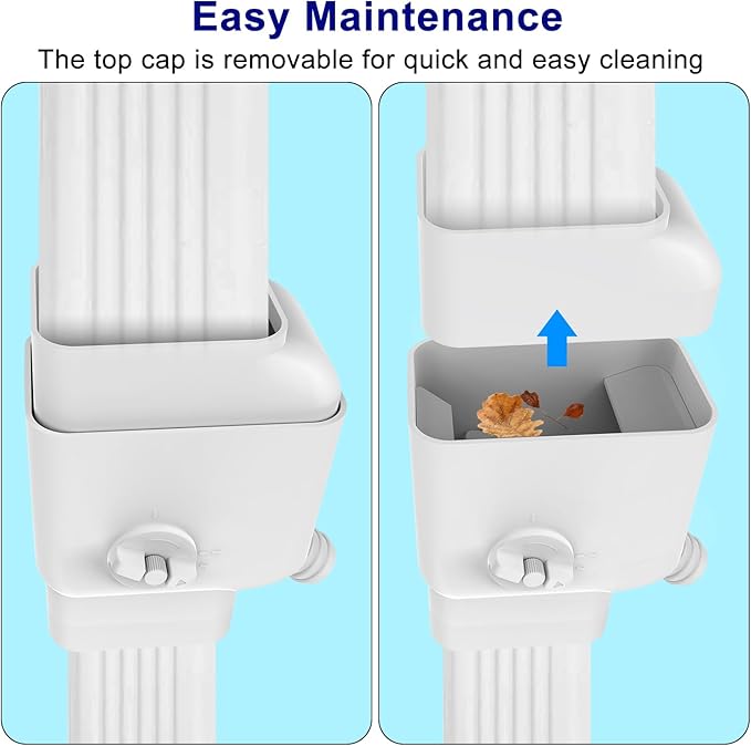 Prestantious Gutter Downspout Diverter with Built-in Filter Screen Fits for 2"x3" and 3"x4" Downspout, Rainwater Collection System with Adjustable Valve and 4ft. Hose, Diverts Large Water Flow, White