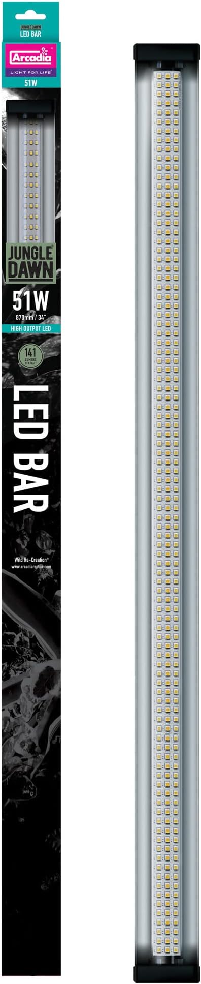 Arcadia Jungle Dawn LED Bar 34" Long 51 Watts High Lumen Output – High Output LED Light Bars for Reptiles, Terrariums, Plants and Indoor Use, Long Lasting Easy to Use Natural Plant Grow Lighting