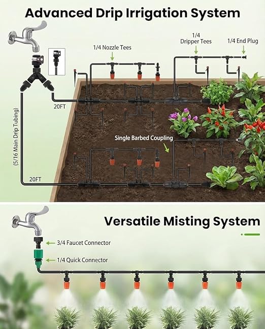 Drip Irrigation System，1/4" Blank Distribution Tubing Watering Hose, DIY Micro Sprinkler Automatic Plant Waterer for Garden, Greenhouse, Raised Bed, Patio & Outdoor Plants （240FT