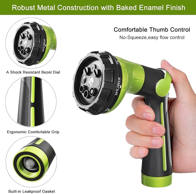 FANHAO Garden Hose Nozzle with Thumb Control+Metal Thumb Control Water Nozzle