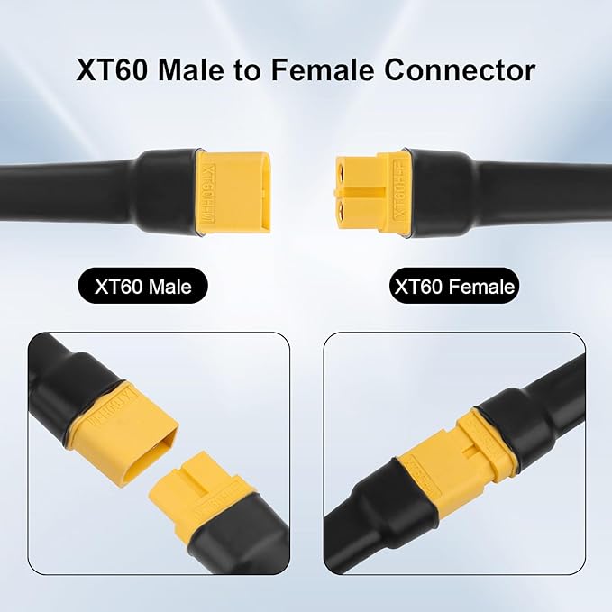 XT60 Extension Cable 100FT, 10AWG Tinned Copper Wire with XT60 Male to Female Connectors, Heavy-Duty Power Cord for RC Models, Drone, and Solar Applications