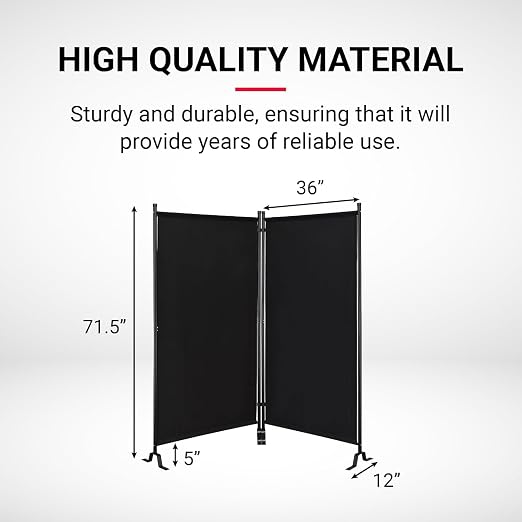 Proman Products - Galaxy 2 Panel Section Privacy Folding Screen Divider, Water Repellent Fabric Room Divider with Black Powder Coated Metal Frame for Indoors or Outdoors (Black)