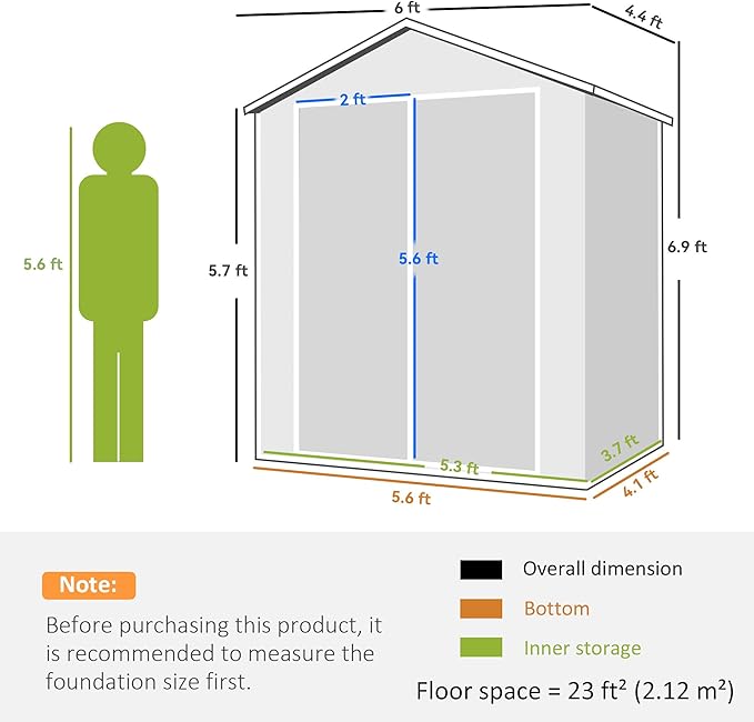 Outsunny 6' x 4.5' Outdoor Storage Shed, Waterproof Resin Plastic Shed with Floor, Window, Lockable Door and Vents, All-Weather Garden Tool Shed for Backyard, Patio, Lawn, Gray