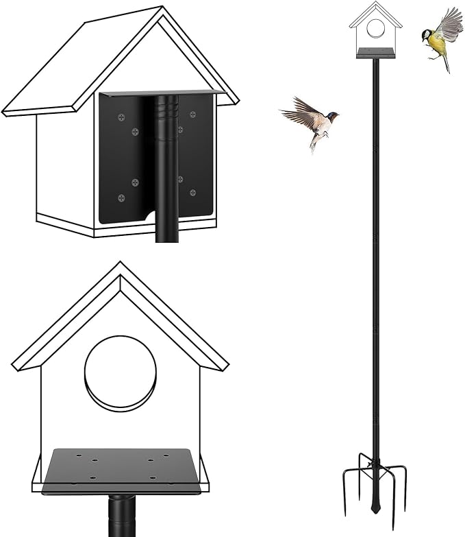 Bird Feeder Pole for Outdoors - 68in Adjustable Heavy-Duty Bluebird House Support Rod with Stable 5 Prong Base, Easy to Assemble Garden Nest Feeding Stand Post
