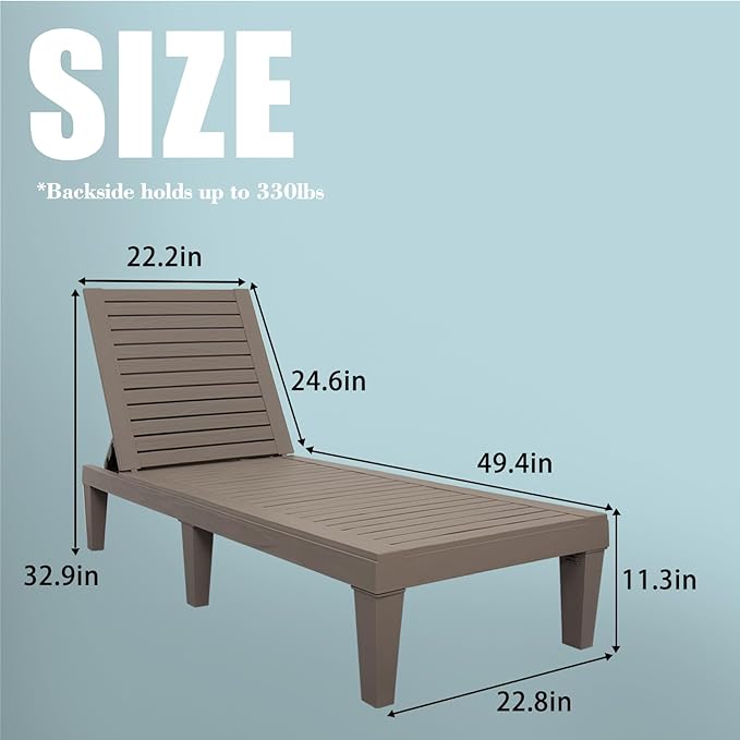 DIMAR GARDEN Outdoor Chaise Lounge,Resin Pool Lounge Chair Waterproof Recliner, Taupe