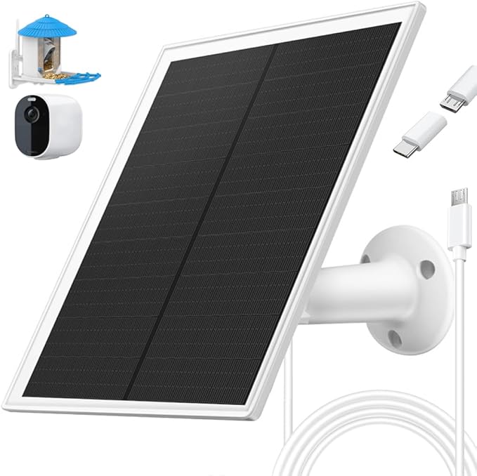Solar Panel Charger, 6W Solar Panel with Micro USB & USB-C Port,IP66 Waterproof, for Bird Feeder Camera, Doorbell,Security Camera etc with 360°Adjustable Mounting,9.8Ft Cable