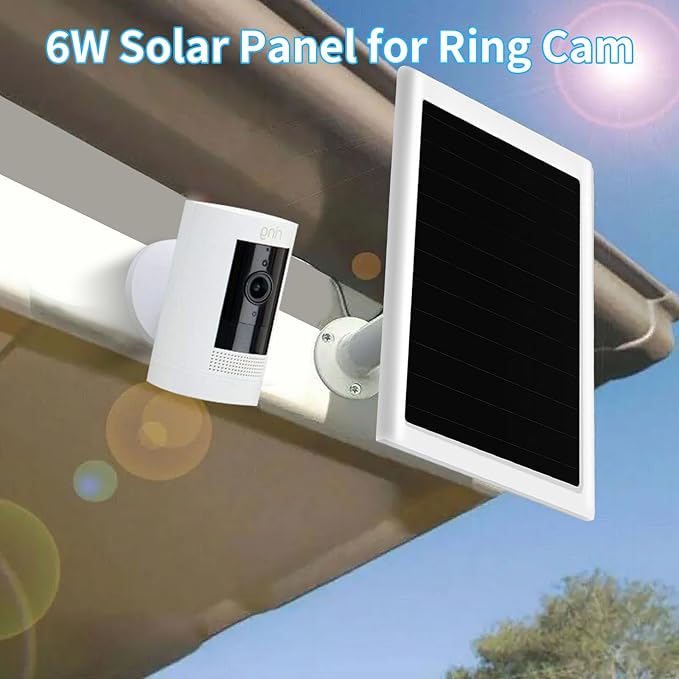 6W Solar Panel Charger for Ring Camera, Compatible with Ri ng Stick Up Camera and Ring Spotlight Plus/Pro Camera Battery, Waterproof (White 1Pack)