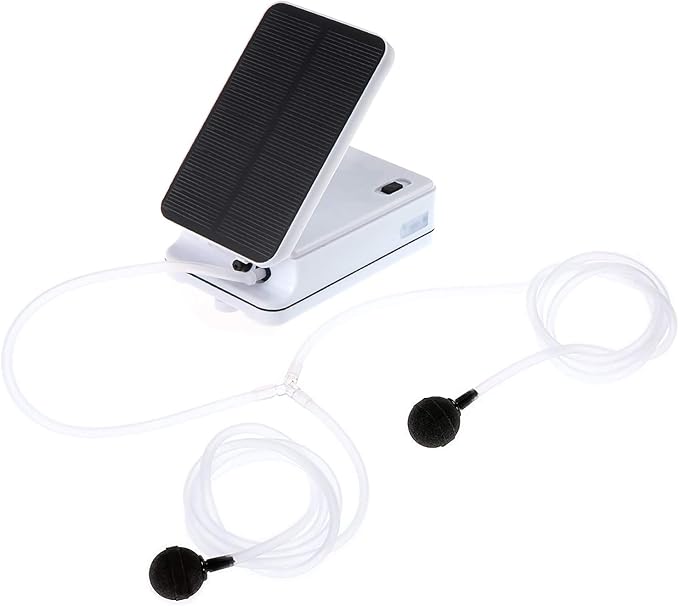 Sunsbell Solar Powered Pond Fish Tank Oxygenator Aerator Air Pump Kit, White, One-Piece, Solar Air Pump, Pond Water Pumps, 0.9L/min, 5V, Plastic, Fishing, Gardening, Pet Health