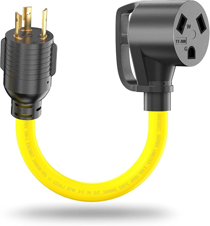 30 Amp 3 Prong Twist Lock to RV Adapter Cord, Generator Locking Plug NEMA L5-30P to TT-30R for Trailer Camper