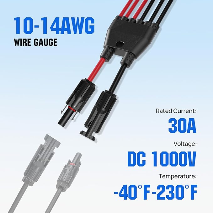 ECO-WORTHY Integrated Solar Connector 2-6 Y Branch Parallel PV Adapter Cable Wire Plug Tool Kit for Solar Panel(M/FFF+F/MMM)