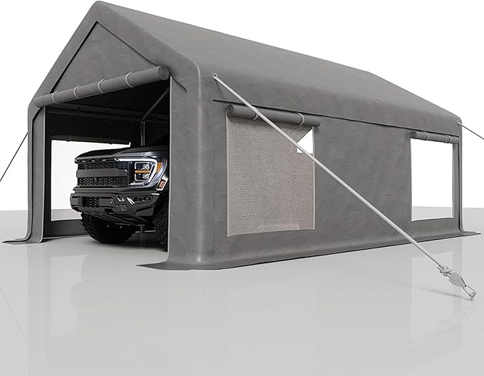 Carport Canopy, 12 x 20ft Garage Tent Shelter Tarp, Heavy-Duty Carport Canopy with Roll-Up Windows & Doors, Removable Sidewalls Car Canopy, Car Tent Waterproof for Cars, Boats, Trucks