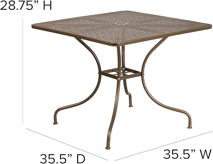 Flash Furniture Oia Commercial Grade 35.5" Square Gold Indoor-Outdoor Steel Patio Table with Umbrella Hole