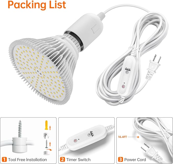 Bstrip Hanging Grow Lights for Indoor Plants, 25W LED Full Spectrum Plant Lights for Indoor Growing with Timer, 16.4FT Power Cord, 5000K, Pendant or Ceiling Perfect for Tall Plants, and Plant Shelf