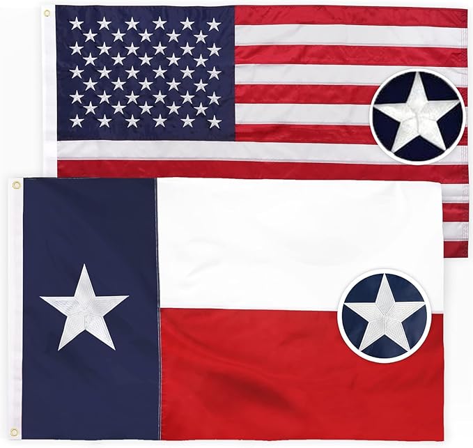 YASUN Combo Pack: American Flags for Outside 3x5 Ft Embroidered Stars & Texas Flag 3x5 Ft Embroidered, Both Heavy Duty Outdoor High Wind Flags, 2 Pack