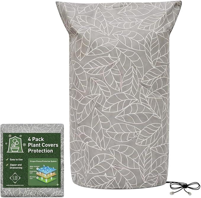Plant Covers Freeze Protection 59"x91" in 4 Pack | Brown Winter Frost Blankets for Outdoor Plants | Reusable Garden Cover Bags with Zipper Drawstring | Cold Weather Shrub Protection Cloth