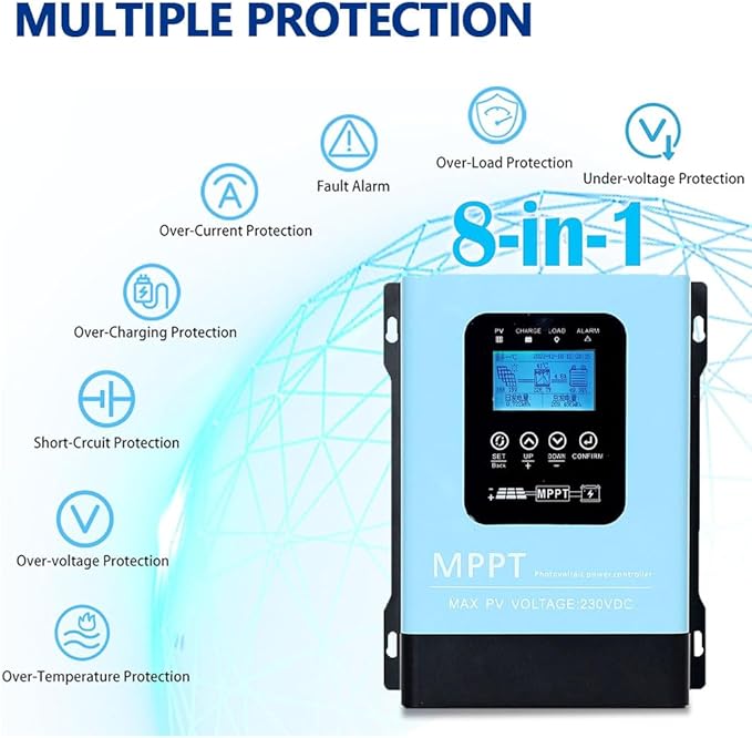 60A MPPT Solar Charge Controller,12V 24V 36V 48V 60V 72V 84V 96V Solar Battery Regulator PV Max 230V for Sealed Lead Acid Gel and Li Battery