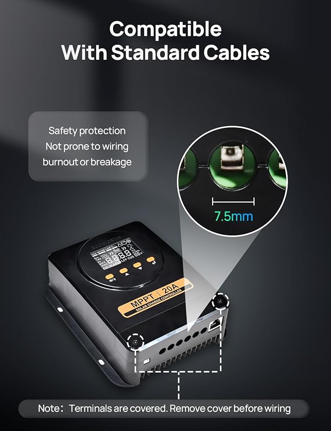 ECO-WORTHY MPPT Solar Charge Controller 12V/24V 20A,Bluetooth & APP Monitoring,LCD Display, Solar Panel Regulator for Gel,SLA,FLD,LFP Battery in Solar System,RV