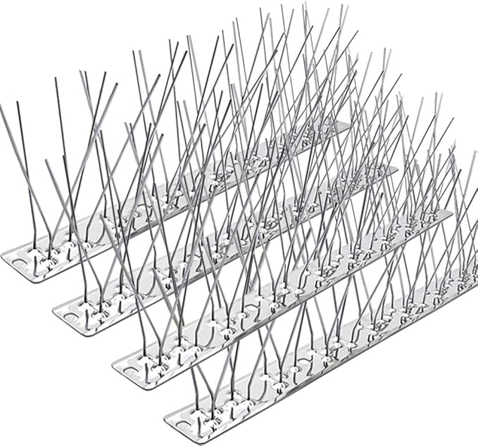 PANGCH Bird Spikes,Stainless Steel Bird Spikes Metal Bird Spikes Fence Spikes Easy to Install - 28 Strips 30.33 Feet Coverage