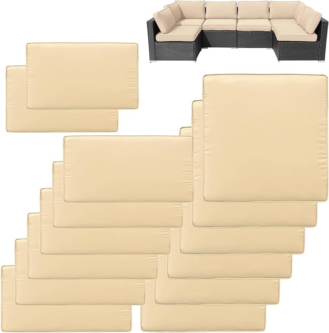 14Pcs Patio Cushion Covers Replacement Splashproof UV-Resistant Inelastic Covers with Zippers, Max Compatible 25.6x25.6x4inch Patio Cushion, for 7 Pcs Outdoor Patio Furniture Sets
