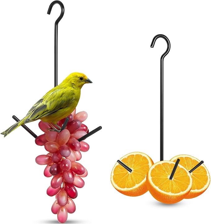 Zonon 2 Pcs Oriole Bird Feeder Hanging Orange Fruit Bird Feeder with Hook Black Fruit Holder for Outdoors Garden Patio (3 Prongs)