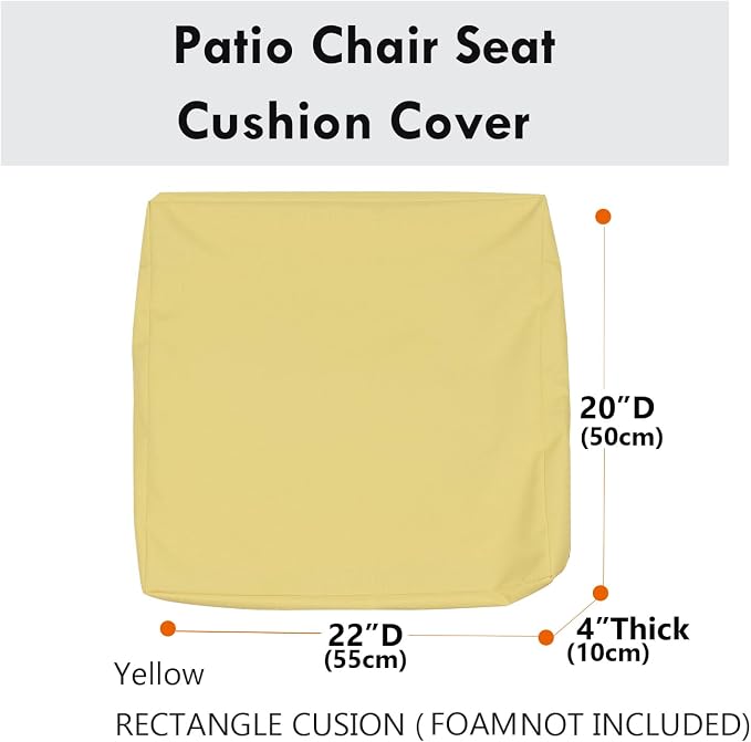 Patio Seat Cushion Covers,Washable Slip Covers Replacement,Waterproof Outdoor Furniture Chair Cushion Pillow Seat Cover for Couch,Garden,Sofa,Yellow,22"×20"×4"(4 Covers Only)