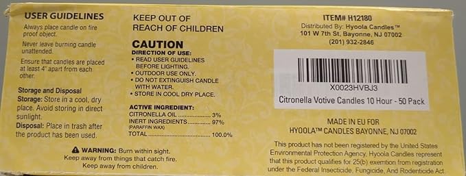HYOOLA Citronella Votive Candles - 10 Hour Burn Time - 50 Pack, Ideal Bug Repellent Candles, European Made