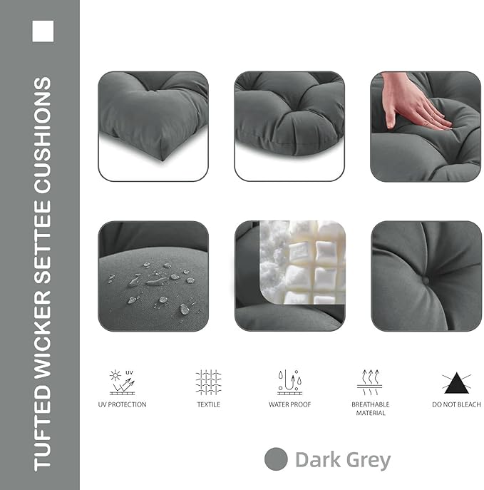 Outdoor Chair Cushions Set of 2, 22x22x4 Inch Seat Pads with Ties for Patio Wicker Chairs Garden Dining Chair, Indoor Outside Use, Fade-Resistant & Waterproof, Dark Gray