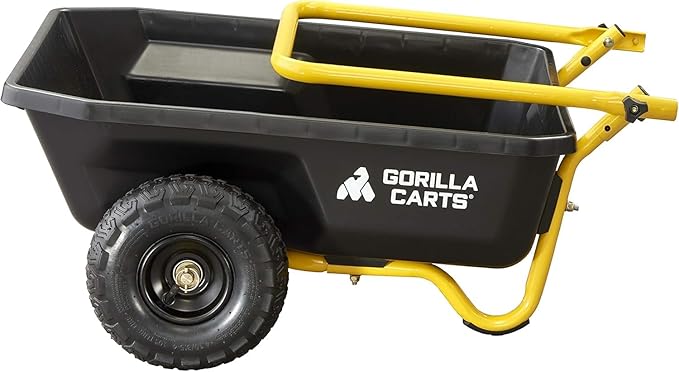 Gorilla Carts GCR-4 Poly Dump Cart, 2-Wheel Garden Wagon with Foldable Handle, 4 cu ft, 300 lb. Capacity, Black/Yellow