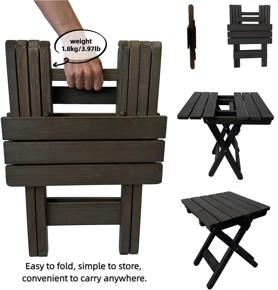 Outdoor Side Table, No Assembly Folding Wooden End Table for Outside or Indoor, Small Patio Tables for Camping, Pool, Bathroom, Backyard and Porch