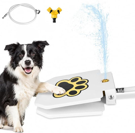 Dog Water Fountain Step On, Outdoor Dog Water Sprinkler for Large Dogs | Dogs Sprinkler Paw Activated, Fun Dog Toys with 39.4” Hose for Drinking Fresh Water, Easy to Use, Upgrade Copper Valve Set