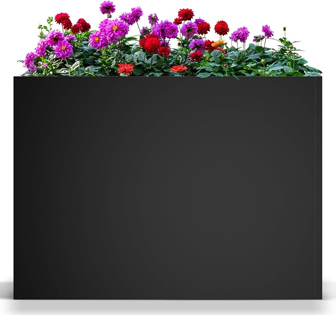 Nessxa Tall Metal Planter Box for Outdoor Plants 38" L x 13" W x 30", Heavy Duty Steel Large Rectangular Planter Box with Removable Insert Shelf, Modern Décor for Tall Plants, Trees, Flowers (Black)