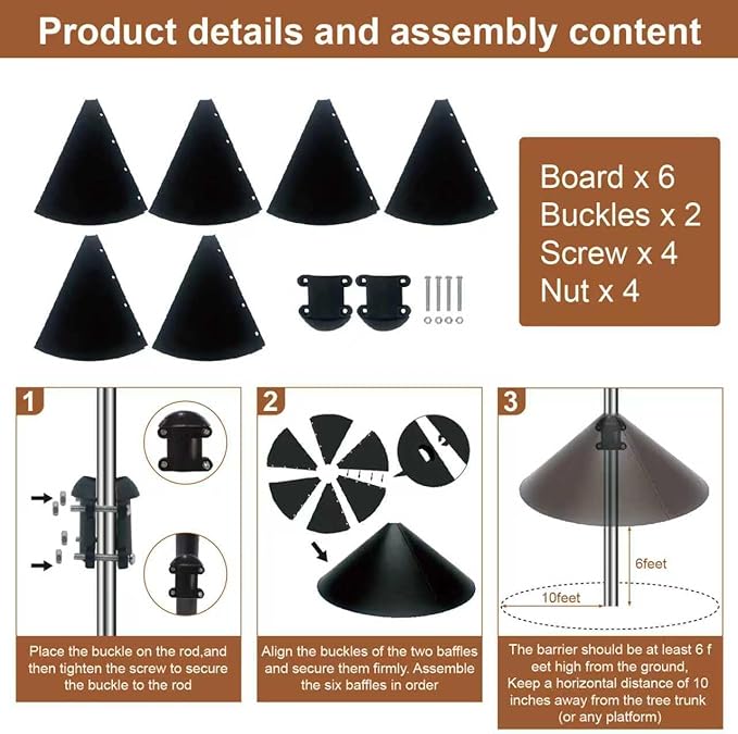 1 Pack 19 inch Squirrel Proof Baffle for Bird Feeder Pole,Shepherd's Hook Outdoor Sturdy,Squirrel Device Guard Deterrent Stop Squirrels from Climbing,Easy Install,Black