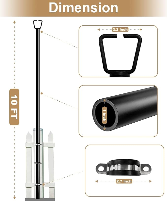 Queension 10FT Deck String Light Poles for Outdoor String Lights for Garden, Backyard, Patio Lighting Stand for Parties, Bistro & Weddings, 1 Pack